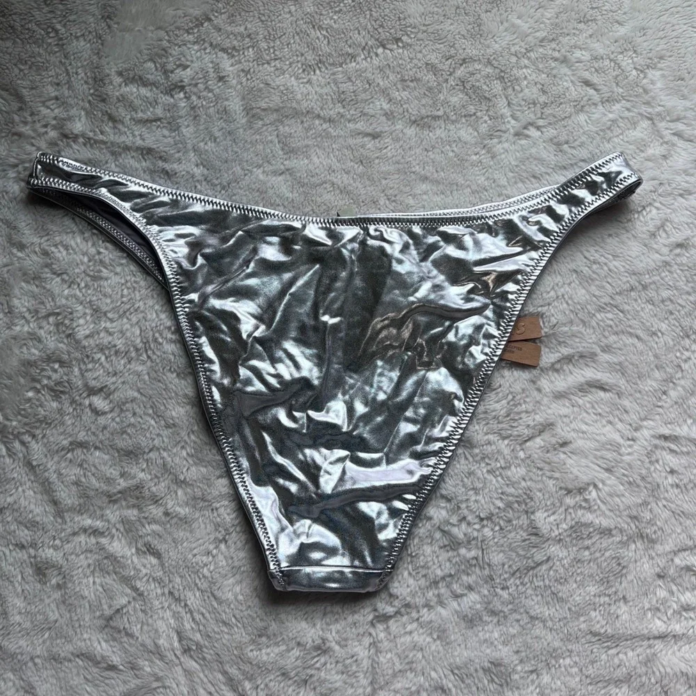 SKIMS Metallic Bikini Swim Bottom Nickel Silver SW-BKN-0032 Women's Size 3X NEW